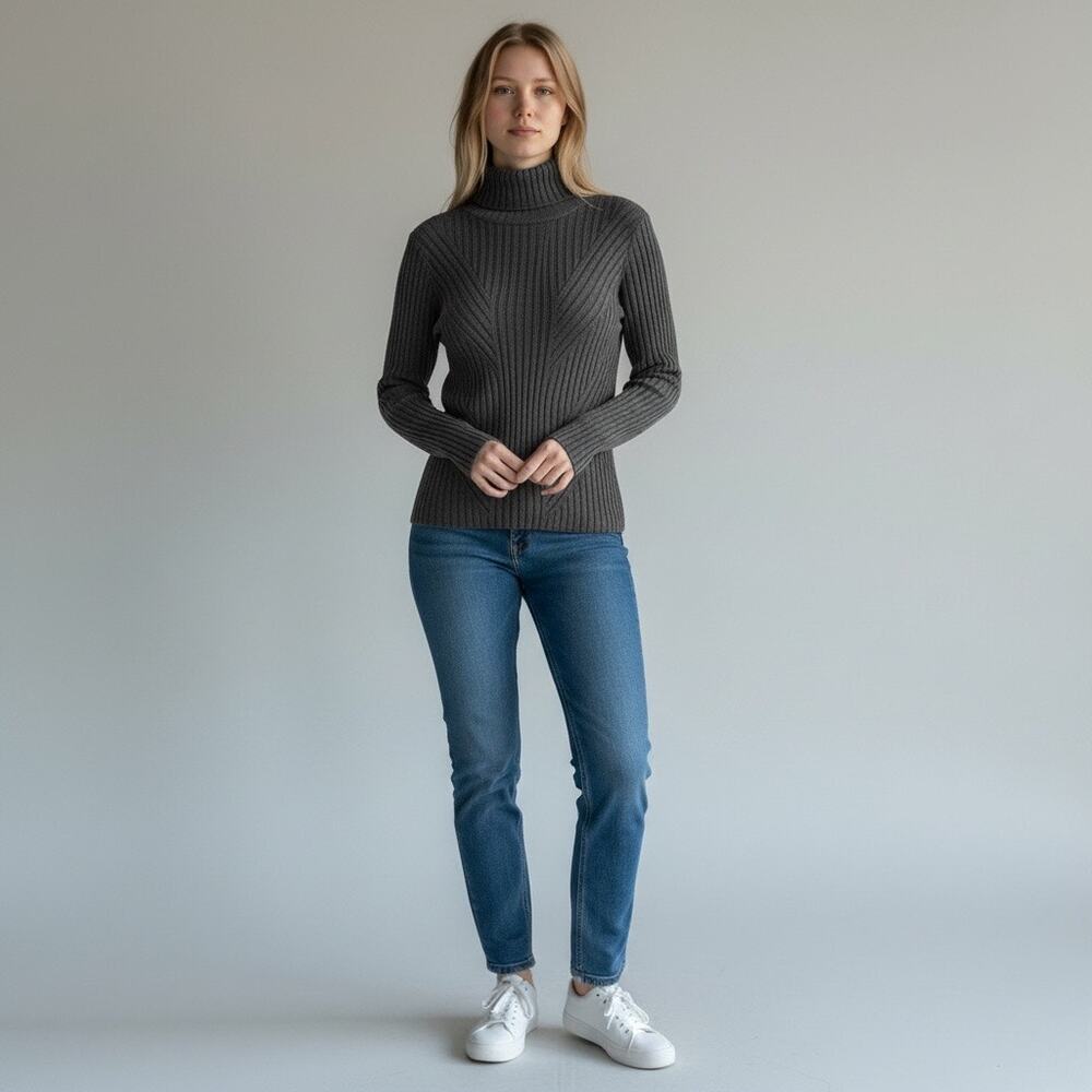 Philomena Petti womens small sweater long-sleeve dark gray ribbed turtleneck​